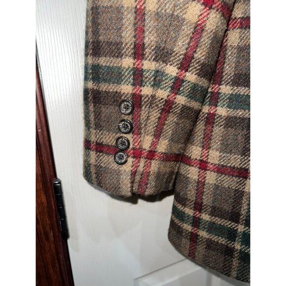 Vintage Ralph Lauren Plaid Wool Riding Blazer Jacket W/ Suede Accent Size 12 Bro - Picture 7 of 10